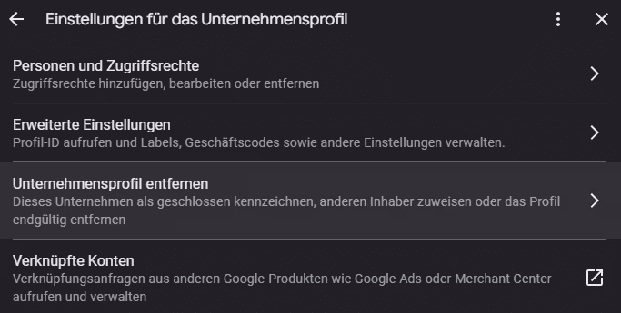 2. Schritt Google Unternehmensprofil löschen