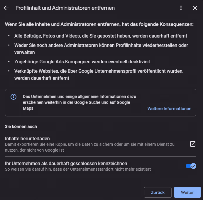 4. Schritt Google Unternehmensprofil löschen